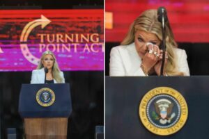 Erika Kirk gives impassioned tribute at husband Charlie’s packed remembrance service: ‘God bless all of you’