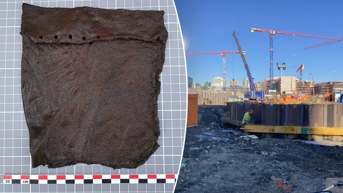 Split image of bag, excavation site