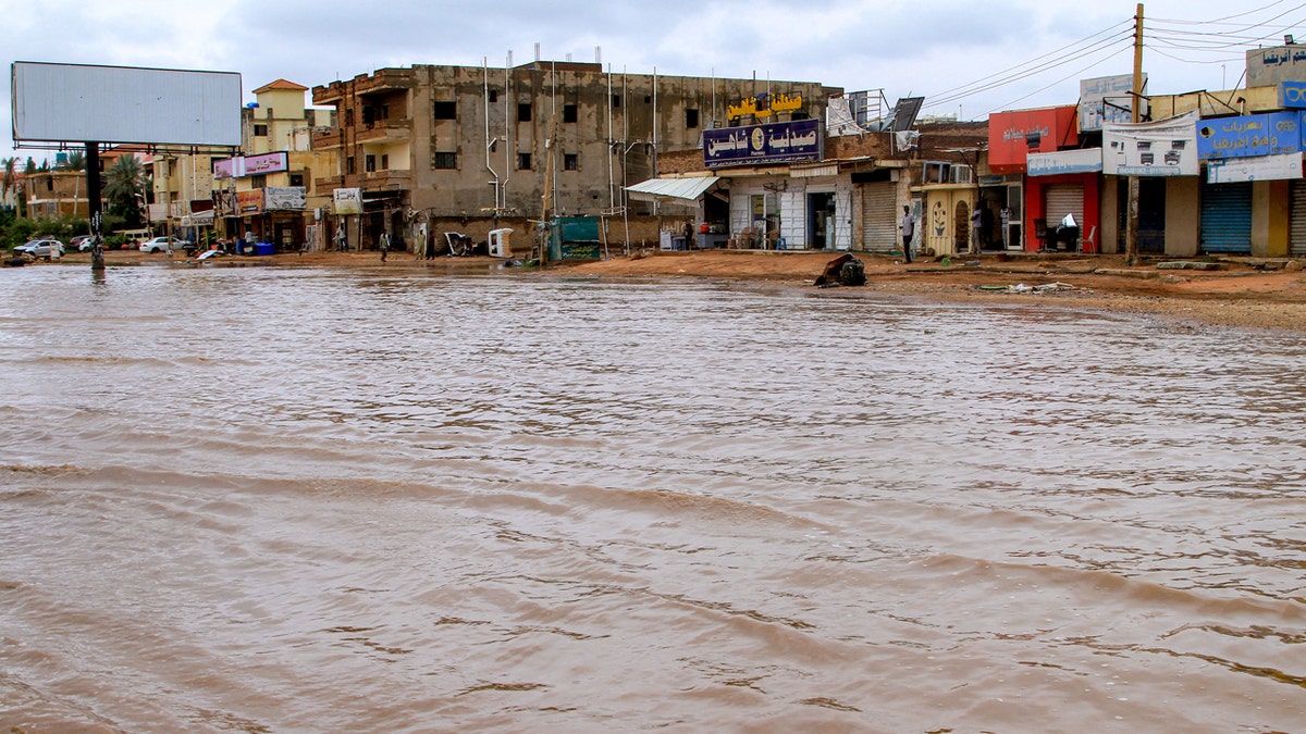Flood water inundates a main street