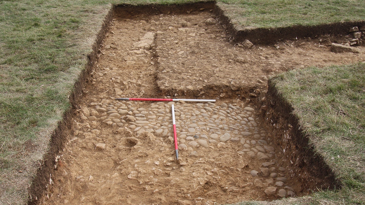 Excavation markers at Woolsthorpe manor