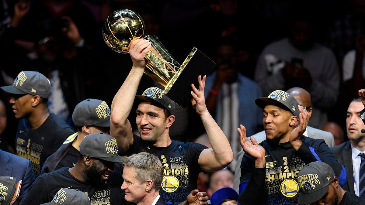 Zaza Pachulia celebrates with the Golden State Warriors