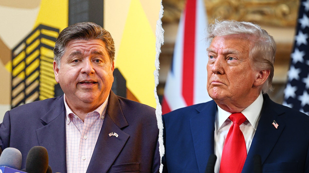 Gov. JB Pritzker and President Donald Trump in side-by-side photos