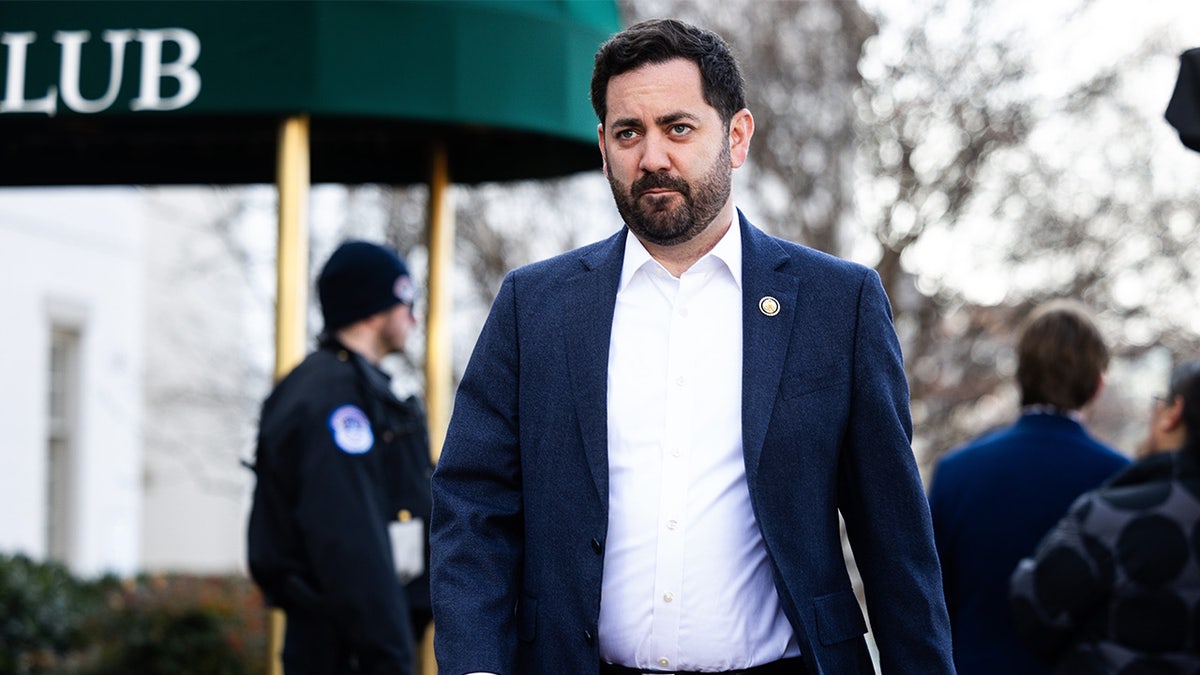 Mike Lawler walks outside the Capitol Hill Club after a meeting.