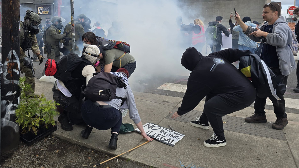 Protesters seen near ICE facility in Portland, Oregon