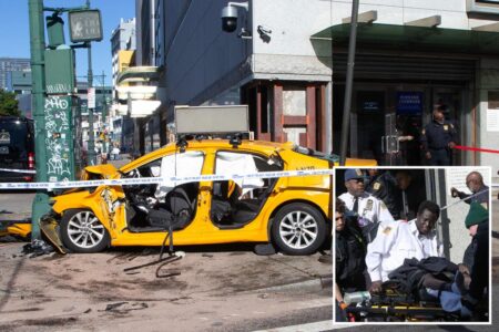 Out-of-control taxi cab slams into pole outside Chinese consulate, injures 4