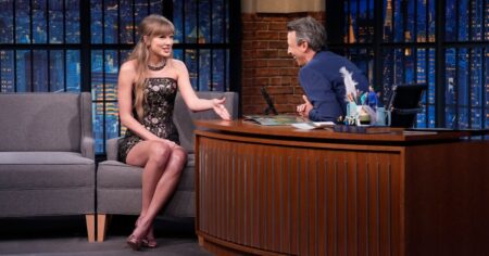 Taylor Swift Reveals Travis Kelce’s Awkward Encounter With Hugh Grant’s Wife on ‘Late Night With Seth Meyers’