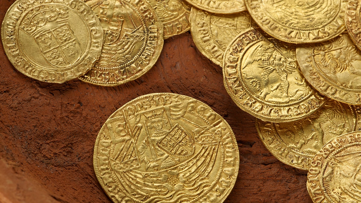 Close-up detail of gold coins