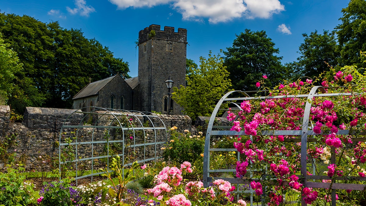 Colorful rose gardens at St Fagans Castle
