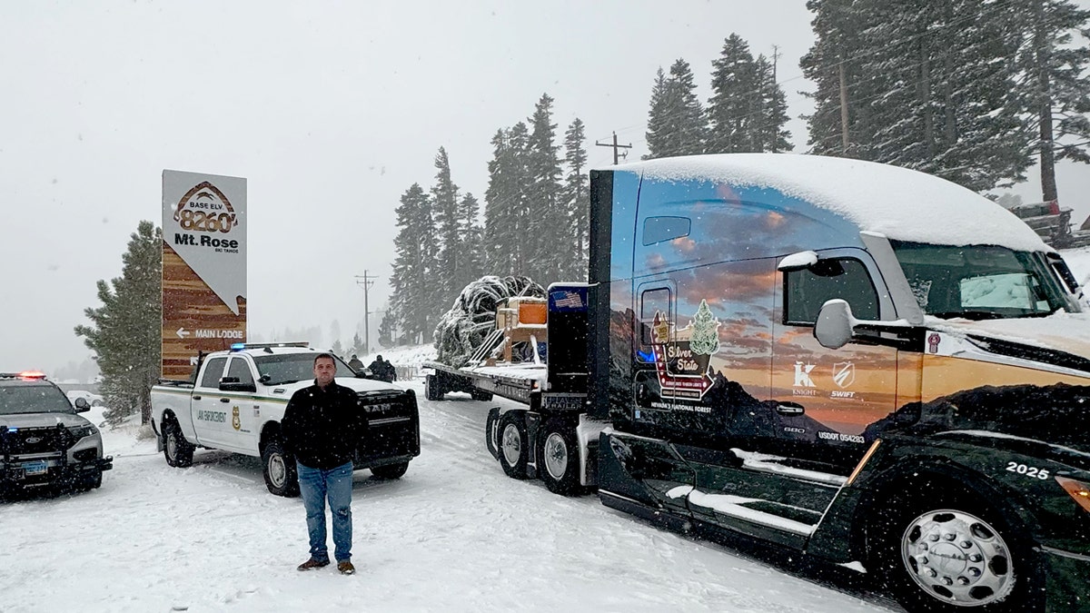 Michael porter in nevada snow forrest with us capitol christmas tree