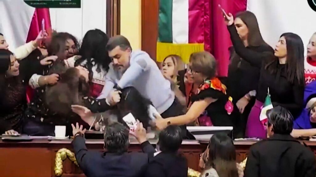 Mexican lawmakers filmed pulling hair and shoving each other during heated Congress floor debate Mexican lawmakers filmed pulling hair and shoving each other during heated Congress floor debate