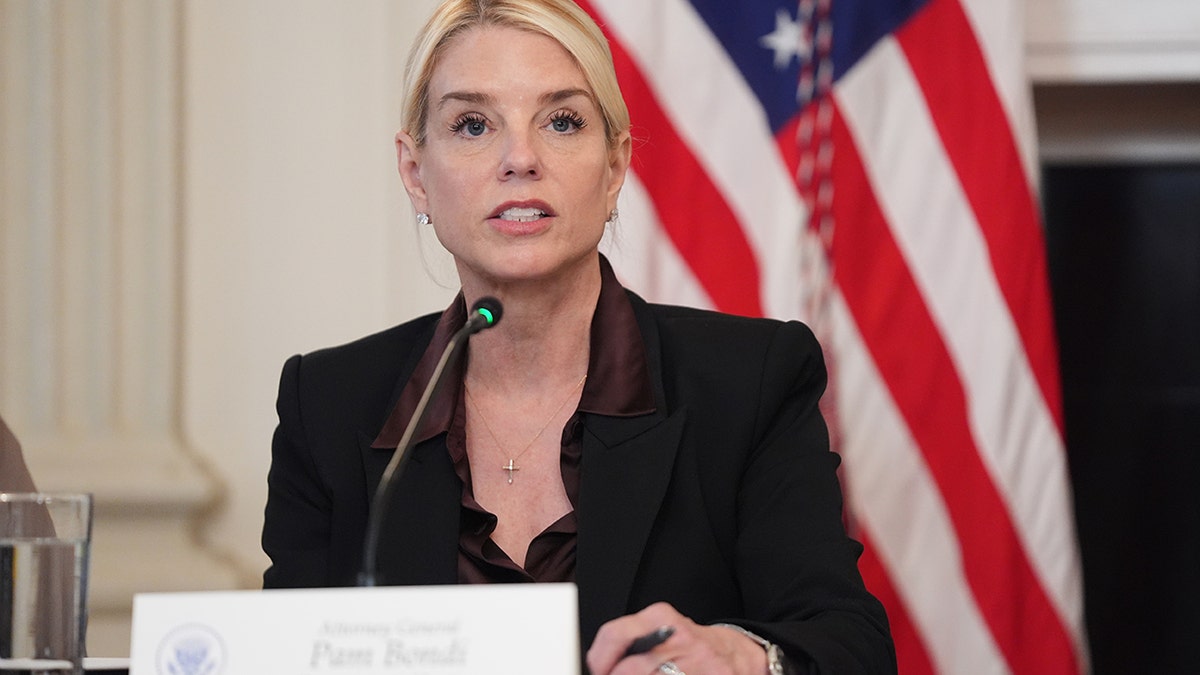 Attorney General Pam Bondi speaks during White House meeting.