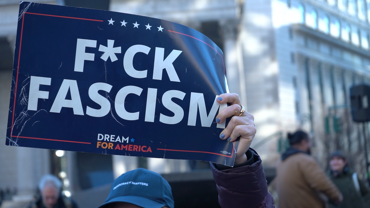 Fascism sign at anti-ICE protests in New York City.