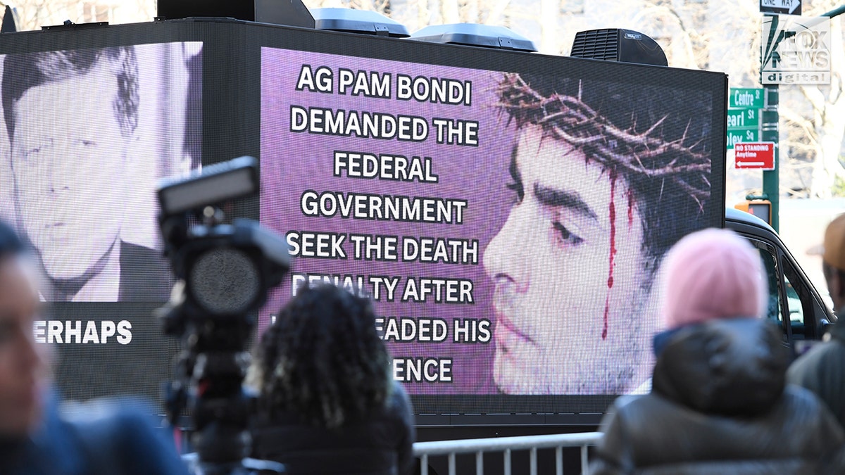 Luigi Mangione supporter advertising truck