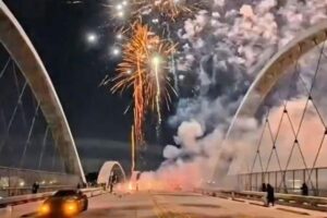Knuckleheads stage illegal fireworks show off iconic LA bridge — again: viral video