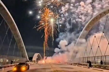 Knuckleheads stage illegal fireworks show off iconic LA bridge — again: viral video