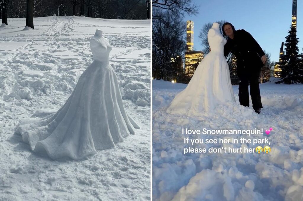 Exclusive | NYC wedding dress designer goes viral for carving bridal snow sculpture in Central Park Exclusive | NYC wedding dress designer goes viral for carving bridal snow sculpture in Central Park
