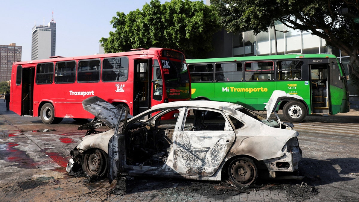 Burned vehicle barricade in Mexico