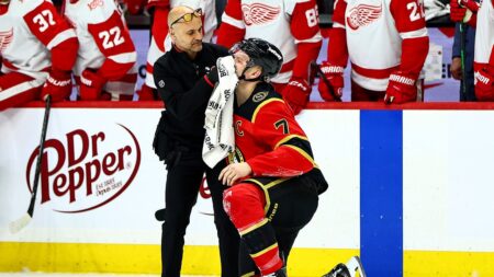 Team USA star Brady Tkachuk bloodied after hit, receives game misconduct in NHL return Team USA star Brady Tkachuk bloodied after hit, receives game misconduct in NHL return