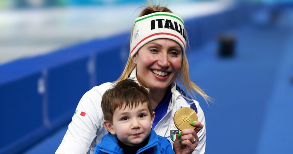 Italian Speed Skater Francesca Lollobrigida Sweetly Celebrates Olympic Gold Medal Win With 2-Year-Old Son