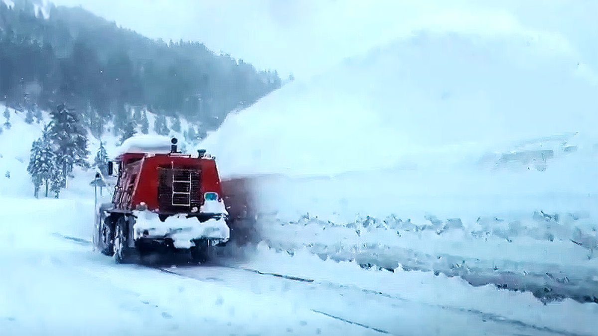 A vehicle clearing snow in the Lake Tahoe region