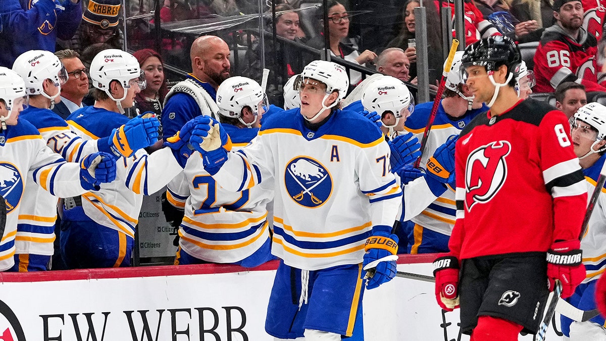 Tage Thompson celebrates goal