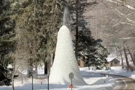 Unique ice volcano emerges through frigid temperatures in Upstate New York