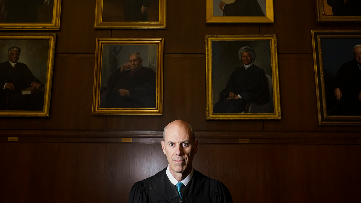 Judge James E. Boasberg, chief judge of the Federal District Court in DC, stands for a portrait at E. Barrett Prettyman Federal Courthouse in Washington, DC on March 16, 2023. (Photo by Carolyn Van Houten/The Washington Post via Getty Images)