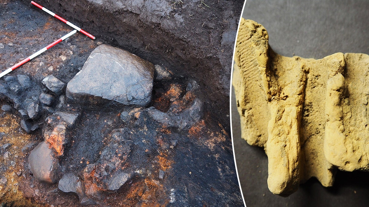 Remains of furnace next to clay daub
