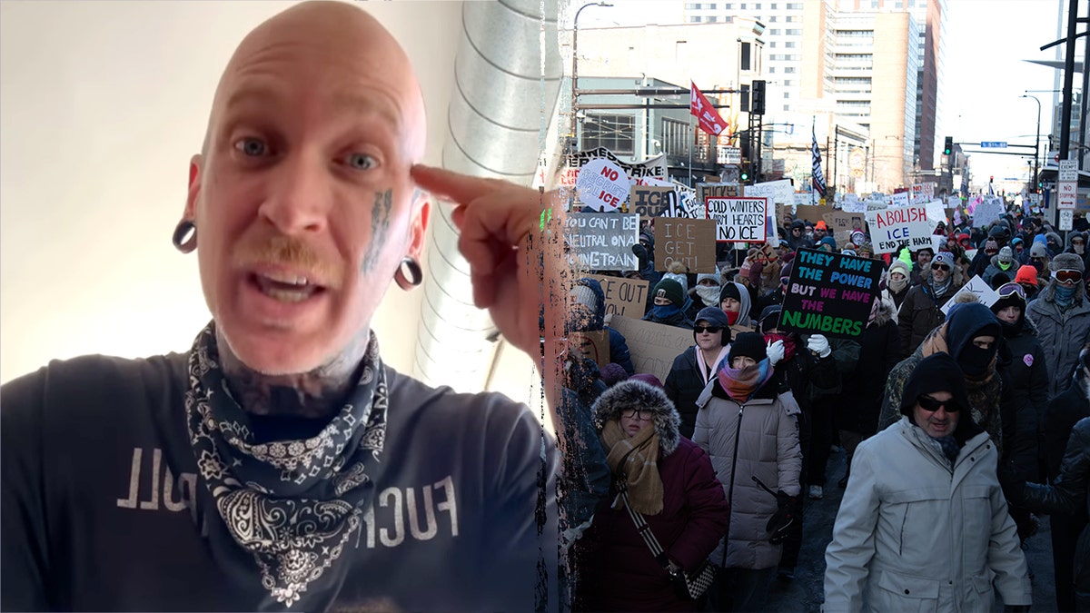 Kyle Wagner (L) and Minneapolis protesters (R)