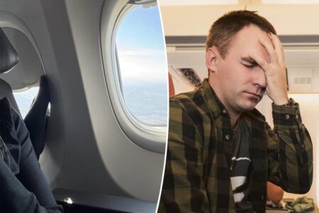 First-class passenger blasted for putting feet next to seatmate’s face on flight: ‘Come on people!’