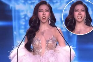 Unlucky beauty pageant contestant shocks viewers after losing her teeth mid-speech — then bravely continues on