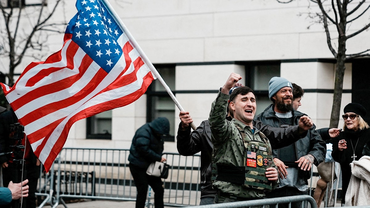 Jake Lang at a protest in New York