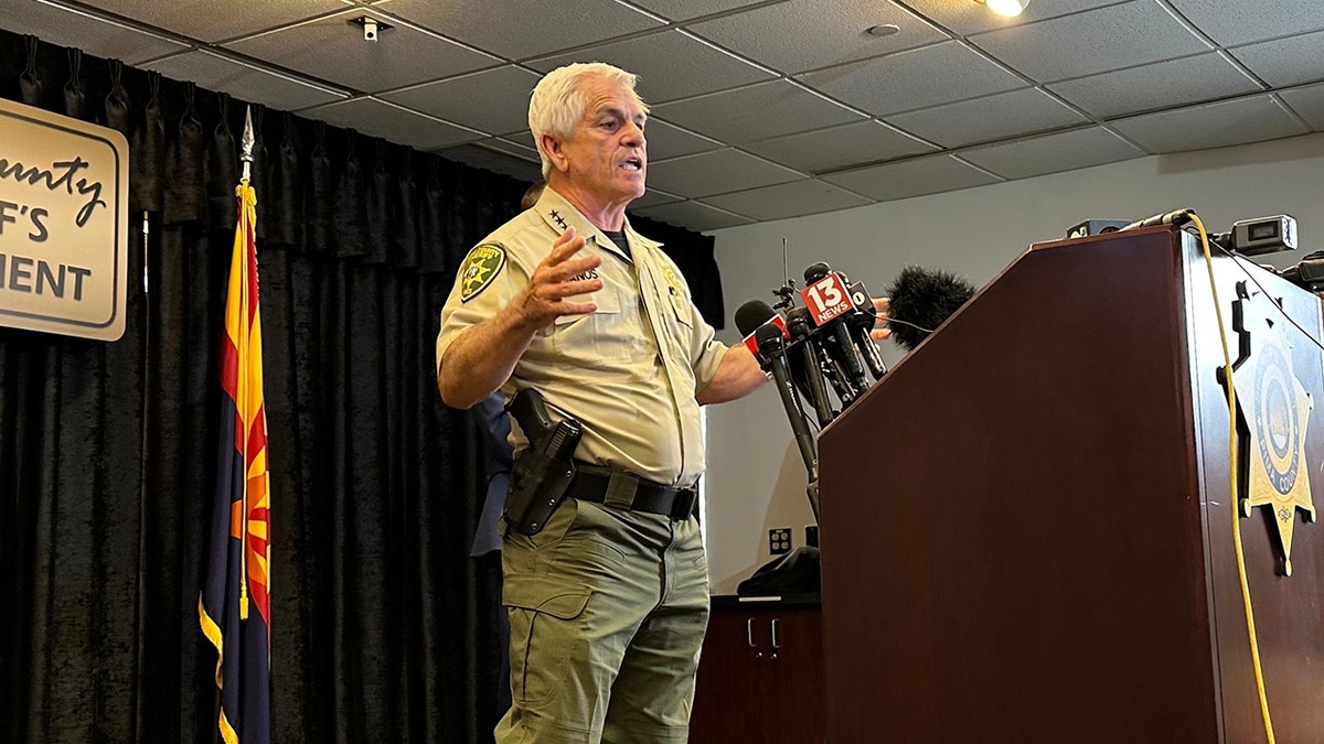 Chris Nanos speaking at a news conference regarding Nancy Guthrie.