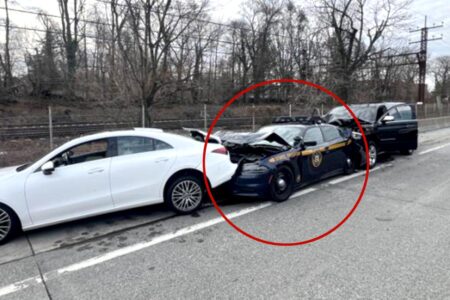 NYS trooper injured as chain reaction crash squashes police car: cops NYS trooper injured as chain reaction crash squashes police car: cops