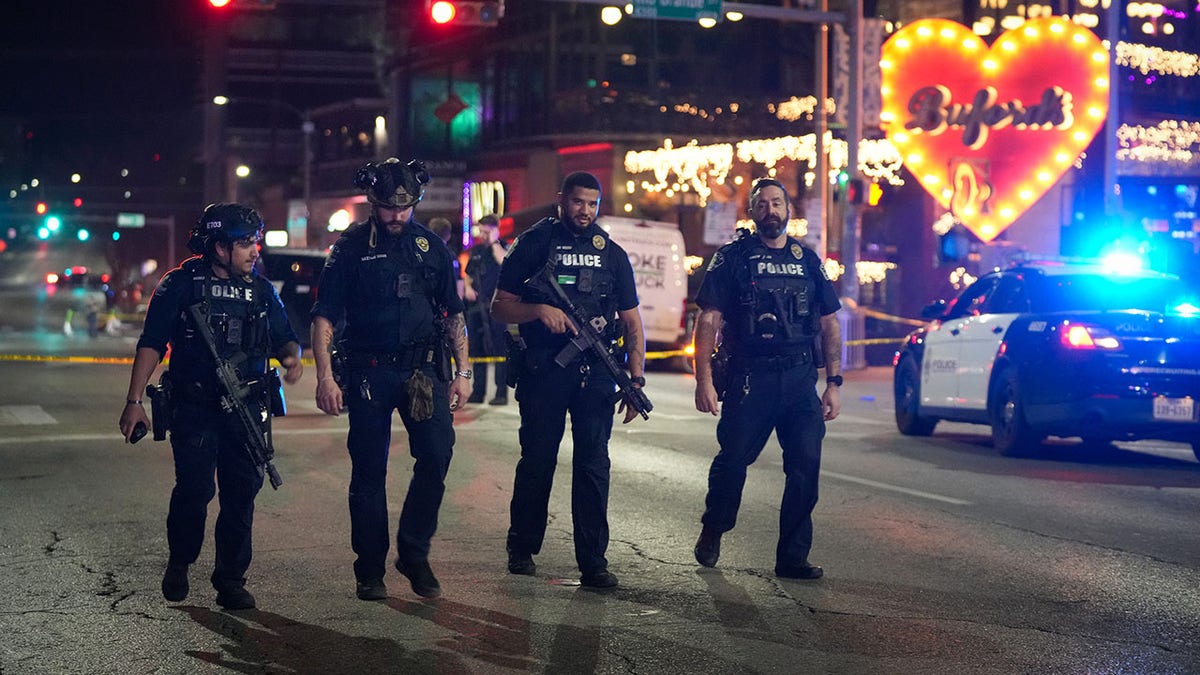 Austin police officers at the scene of a mass shooting.