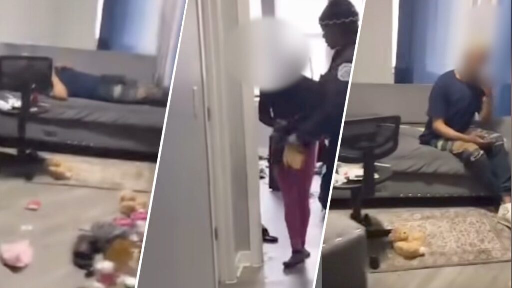 Video shows mother of three confronting alleged squatters after finding two strangers naked in her bed