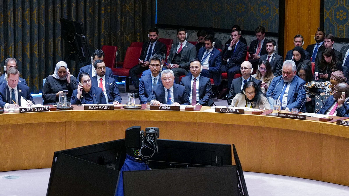 China's permanent representative to the United Nations Fu Cong speaks during the United Nations Security Council meeting on the situation in the Middle East at the UN headquarters on February 28, 2026 in New York City.
