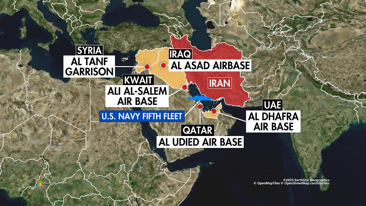Map of US military bases Iran could target