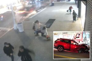 Shocking video shows sparks fly as out-of-control driver appears to drag cyclists down busy Harlem street in fatal crash