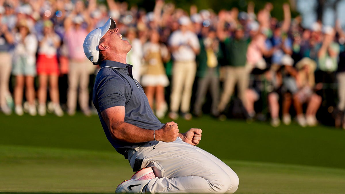 Rory McIlroy yells after Masters win
