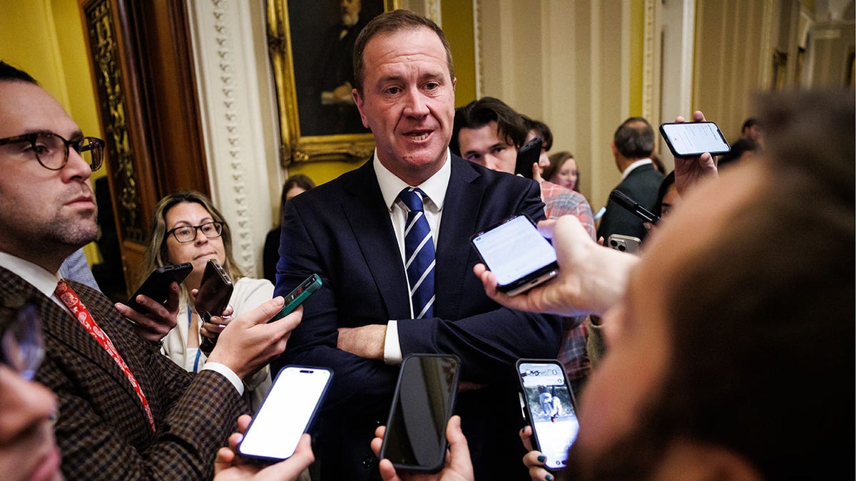 Sen. Eric Schmitt, R-Mo., outside of the Senate chamber