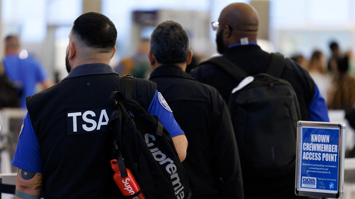 backs of tsa officers at airport