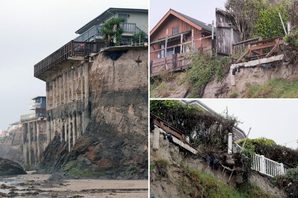 Stunning millionaires’ mansions hang off massive cliff edge at terrifying ‘pinch’ point as coastal commission refuses to help