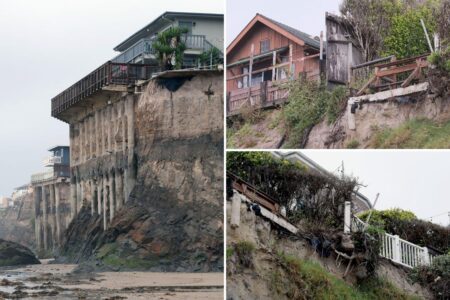 Stunning millionaires’ mansions hang off massive cliff edge at terrifying ‘pinch’ point as coastal commission refuses to help
