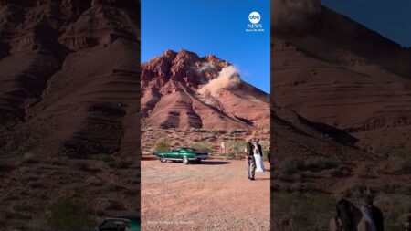 Rockslide steals the show at Utah wedding photoshoot
