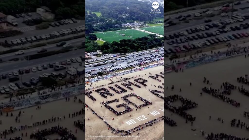 ‘No Kings’ protesters write message on California beach