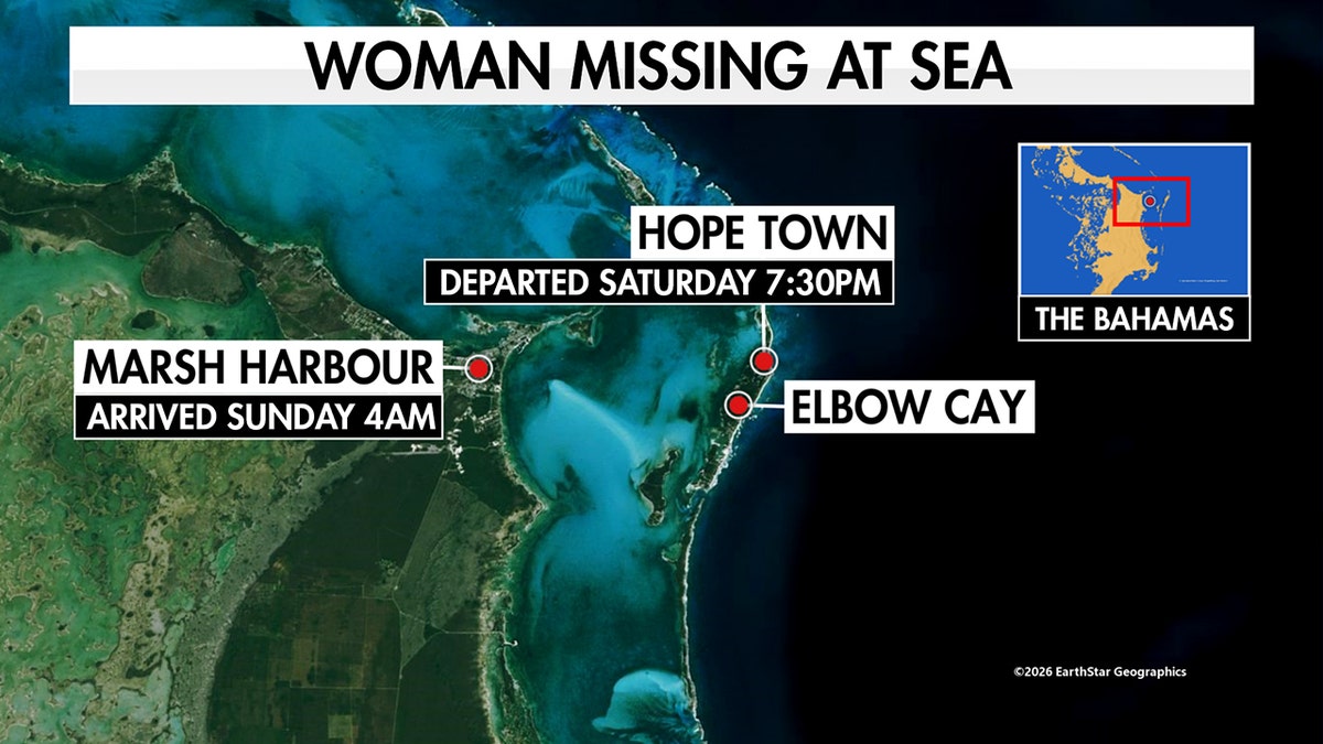 Graphic marking key locations for woman missing at sea