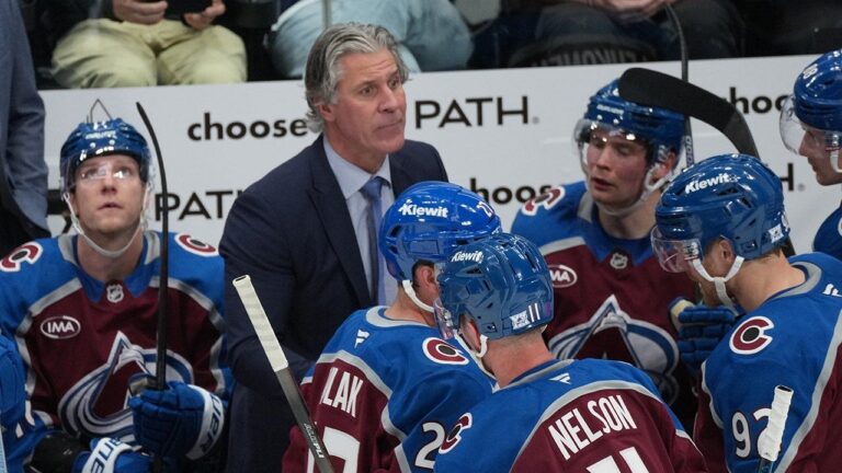 Avalanche coach takes puck to the face, will miss final regular-season games Avalanche coach takes puck to the face, will miss final regular-season games