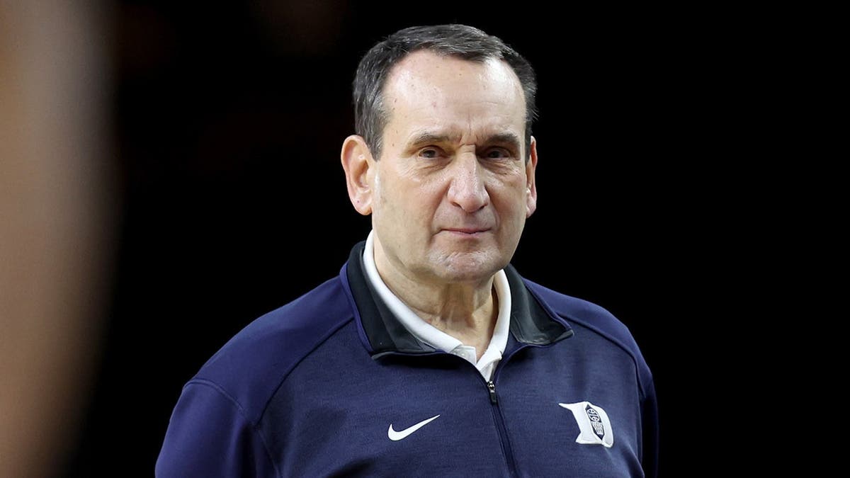 Head coach Mike Krzyzewski of Duke Blue Devils looking on during basketball practice
