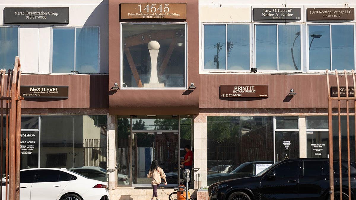 State Assemblymember Alexandra Macedo entering Merabi Professional Medical Plaza Building in Van Nuys